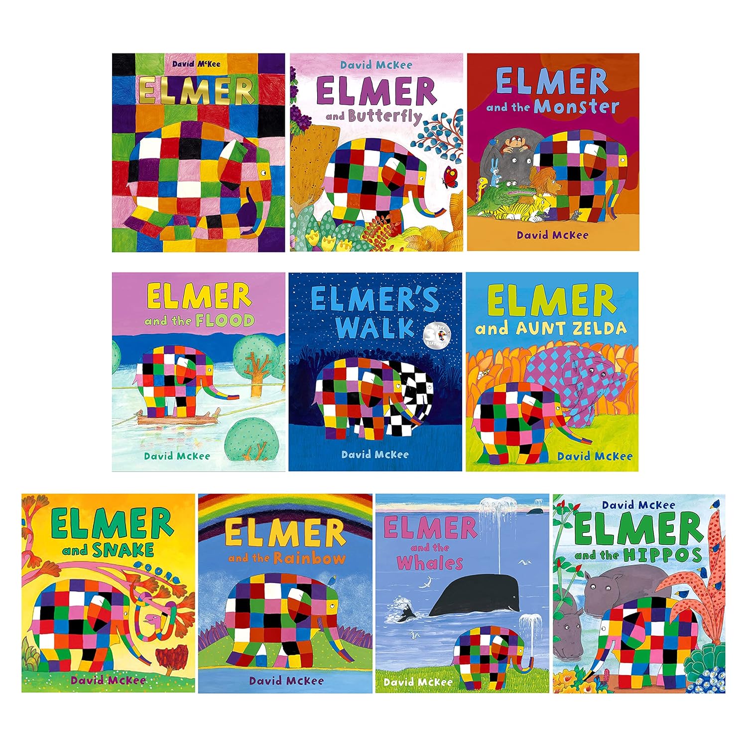 Elmer 10 book Collection Set by David McKee Children Picture Flats illustrated Paperback - Lets Buy Books