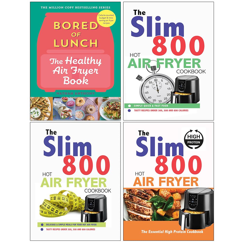 Bored of Lunch The Healthy Air Fryer Book, The Slim 800 Hot Air Fryer Simply Quick & Fast Food, Hot Air Fryer Recipe Cookbook & The Essential High Protein Cookbook 4 Books Collection Set - Lets Buy Books