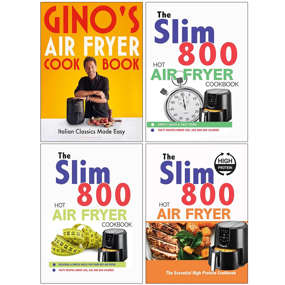 Gino's Air Fryer Cookbook, The Slim 800 Hot Air Fryer Simply Quick & Fast Food, Hot Air Fryer Recipe Cookbook & The Essential High Protein Cookbook 4 Books Collection Set - Lets Buy Books