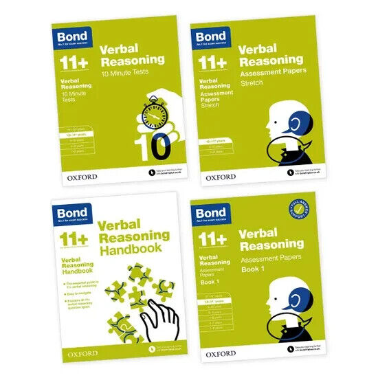 Bond 11+ Verbal Reasoning, Stretch Assessment Papers, 10 Minute Tests 4 Books Set Age 10-11 years - Lets Buy Books