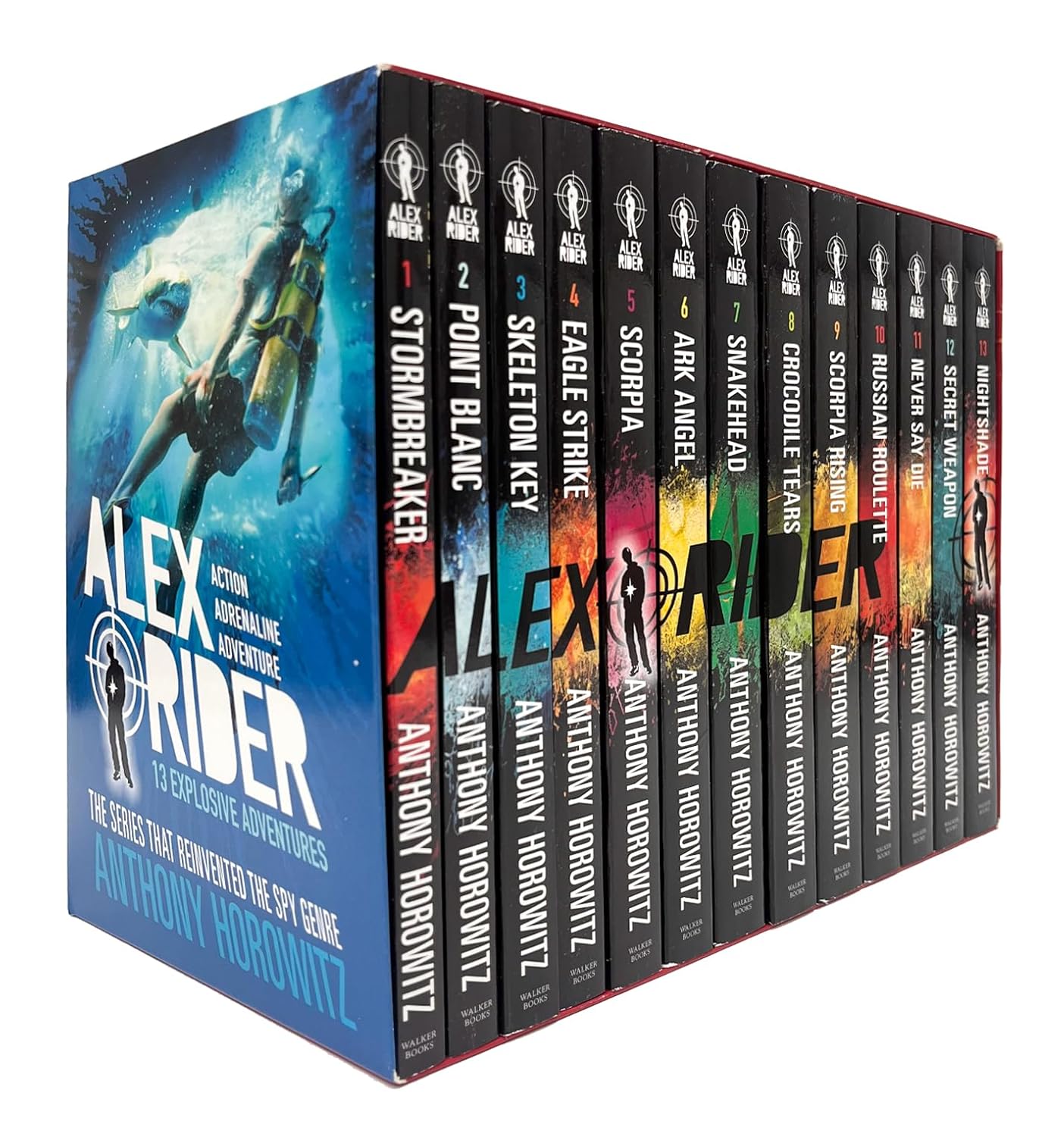 Alex Rider Series 13 Books Collection Set by Anthony Horowitz - complete paperback YA spy thriller set including Stormbreaker, Point Blanc, Scorpia and more, ages 9-14