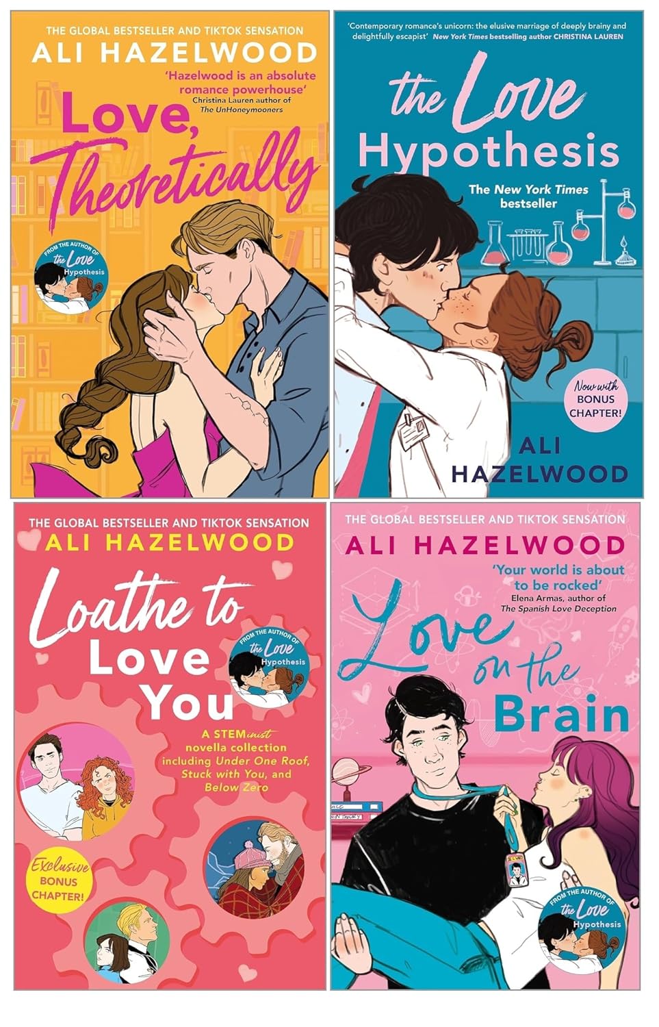 Ali Hazelwood Collection 4 Books Set paperback - The Love Hypothesis, Love on the Brain, Love Theoretically, Loathe to Love You