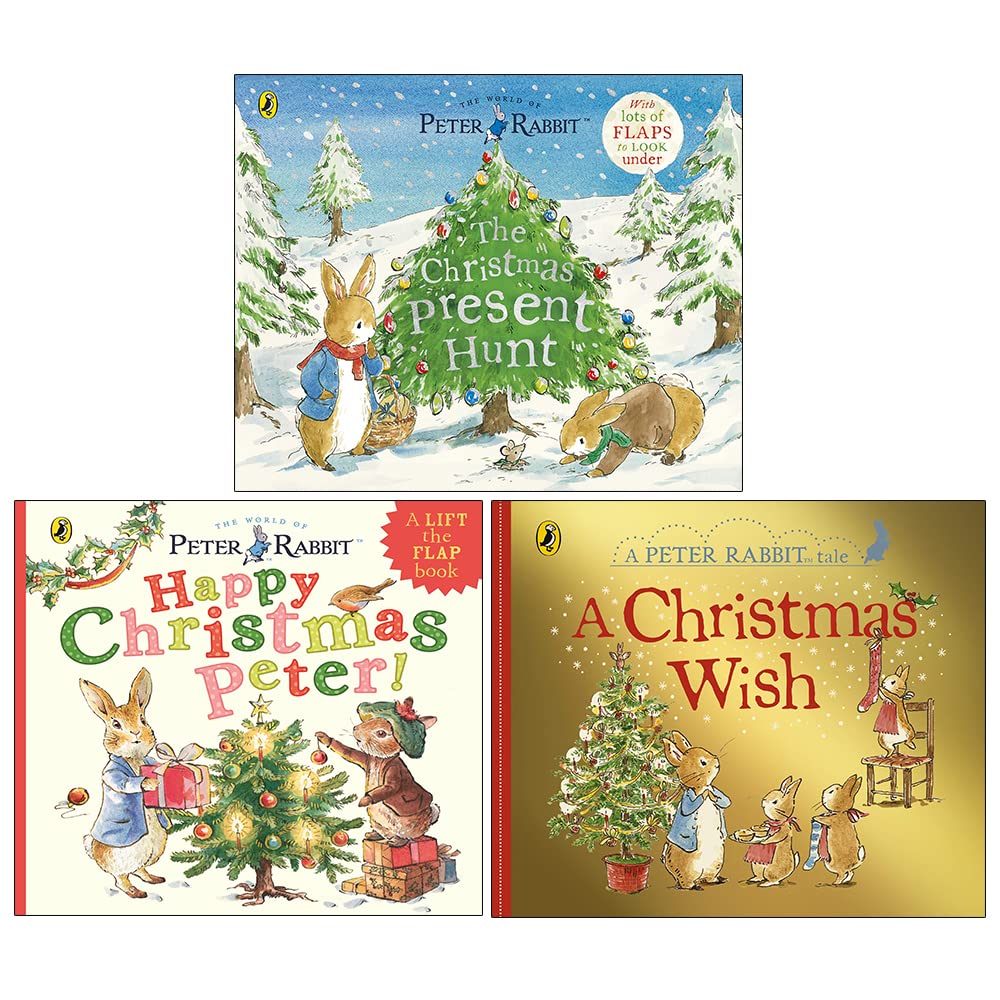 Beatrix Potter Peter Rabbit Christmas 3 Book Collection Set - front cover showing The Christmas Present Hunt, Happy Christmas Peter and A Christmas Wish, ages 0-5