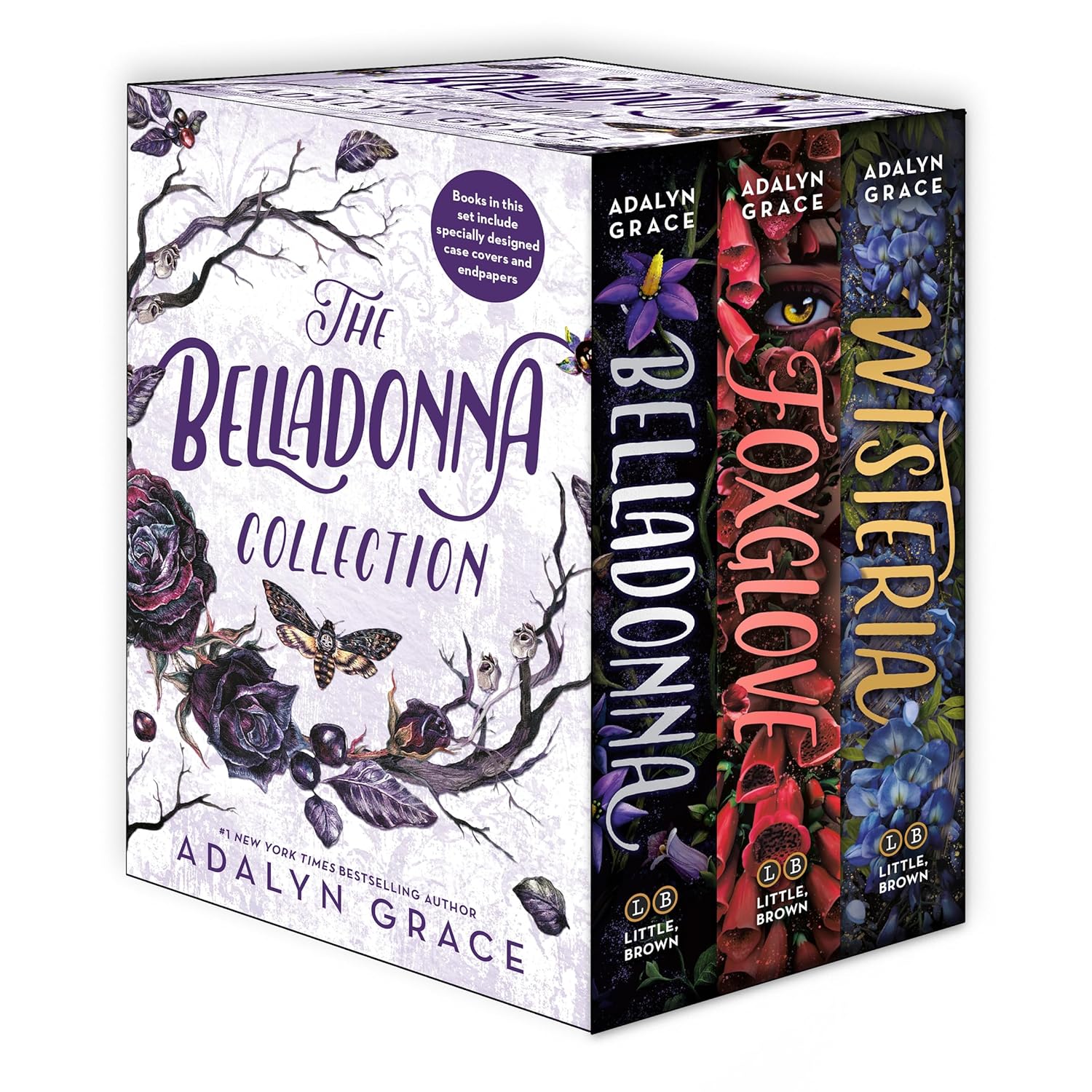 Belladonna Collection by Adalyn Grace - 3 book hardback boxed set cover, Belladonna Foxglove Wisteria