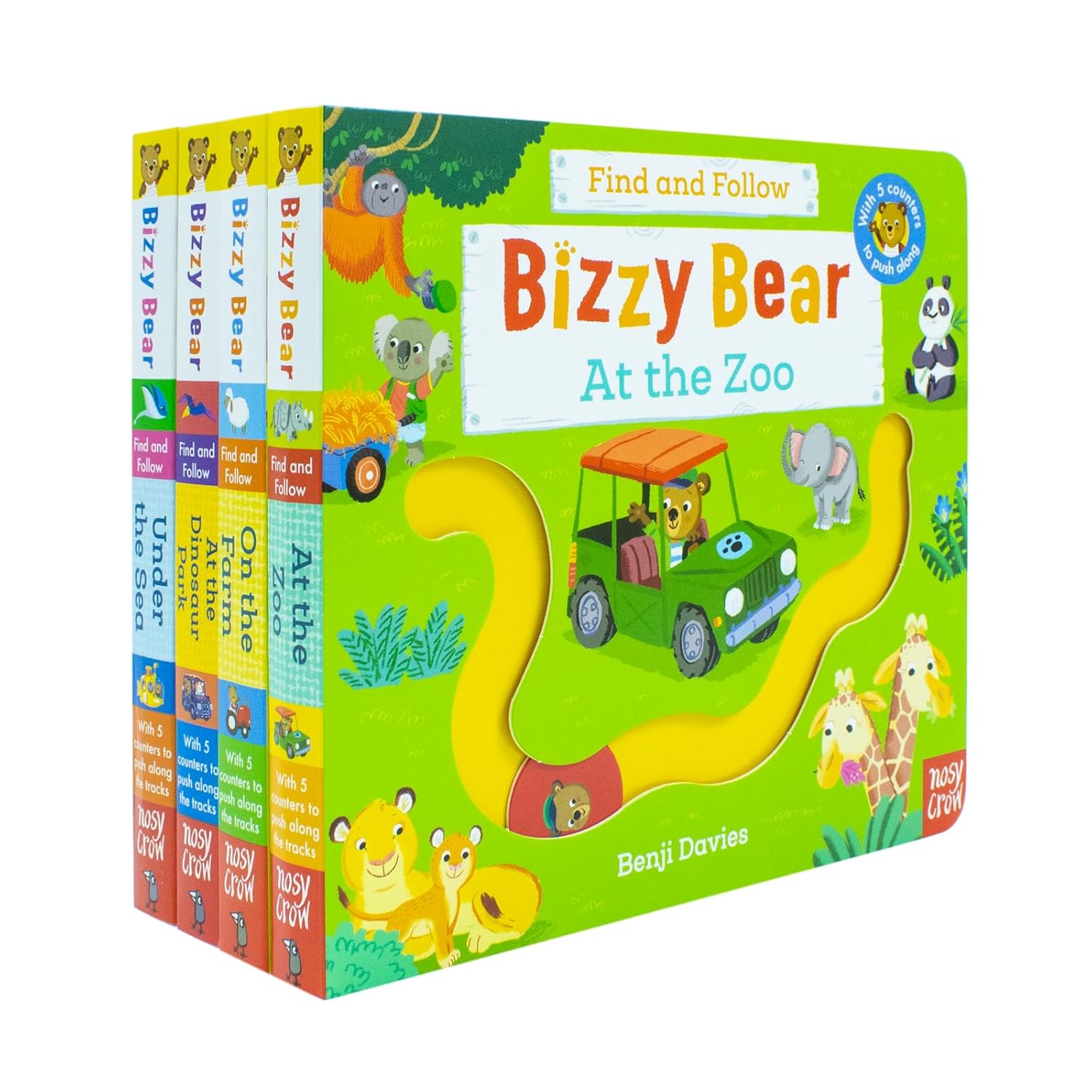 Bizzy Bear Find and Follow 4 Books Collection Set by Benji Davies - board book set cover, Ages 2-5
