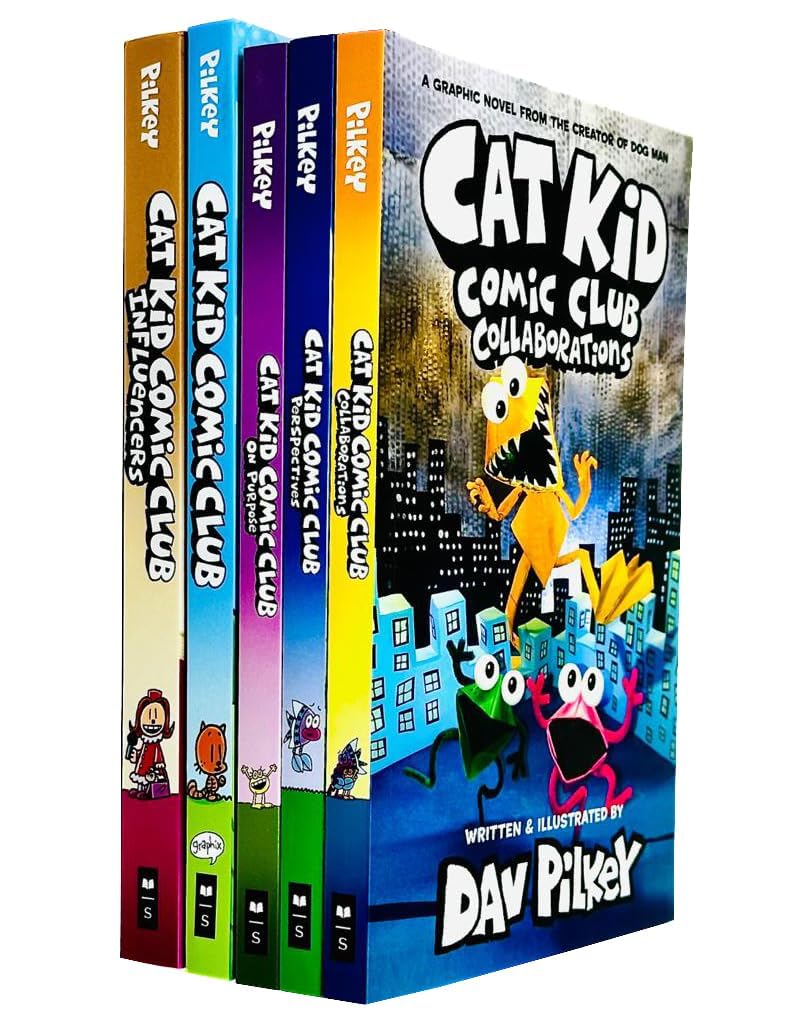 Cat Kid Comic Club Series 5 Books Collection Set by Dav Pilkey - paperback graphic novels for ages 7-10, front cover set