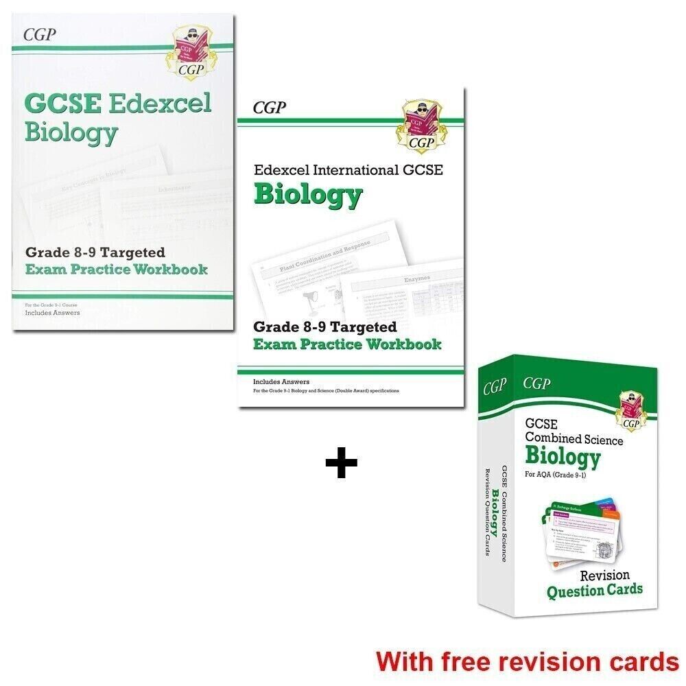 CGP GCSE Edexcel Biology Grade 8-9 Targeted Exam Practice Workbook 2 Book Paperback Set with Free AQA Revision Question Cards