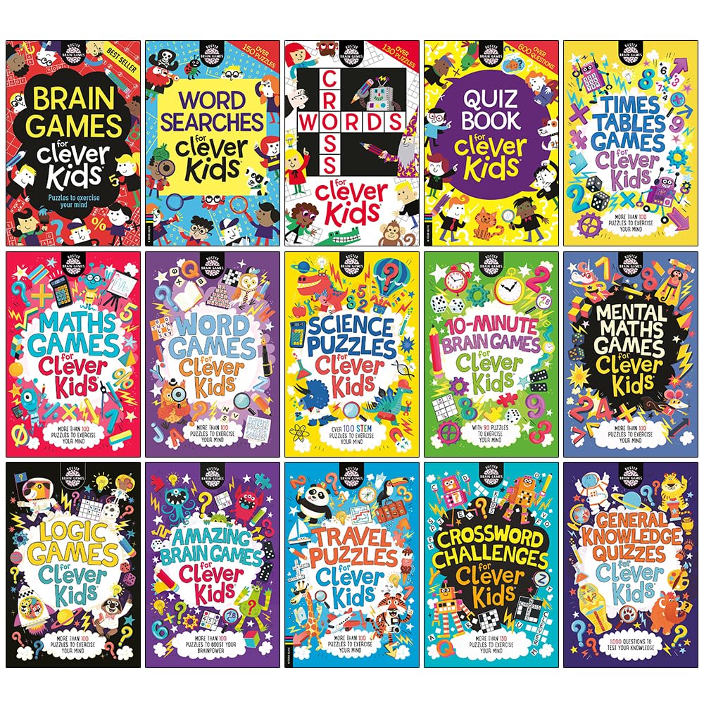 Clever Kids Brain Games for Clever Kids 15 Books Collection Set paperback cover, ages 8-12