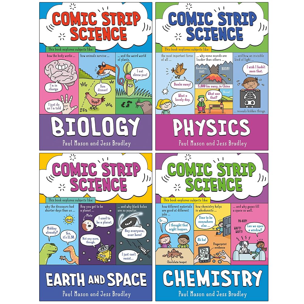 Comic Strip Science Series 4 Books Collection Set By Paul Mason (Biology, Physics, Earth and Space & Chemistry) - Lets Buy Books