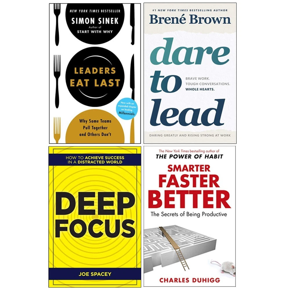 Dare to Lead, Smarter Faster Better, Leaders Eat Last, Deep Focus 4 Books Collection Set - Paperback - front cover