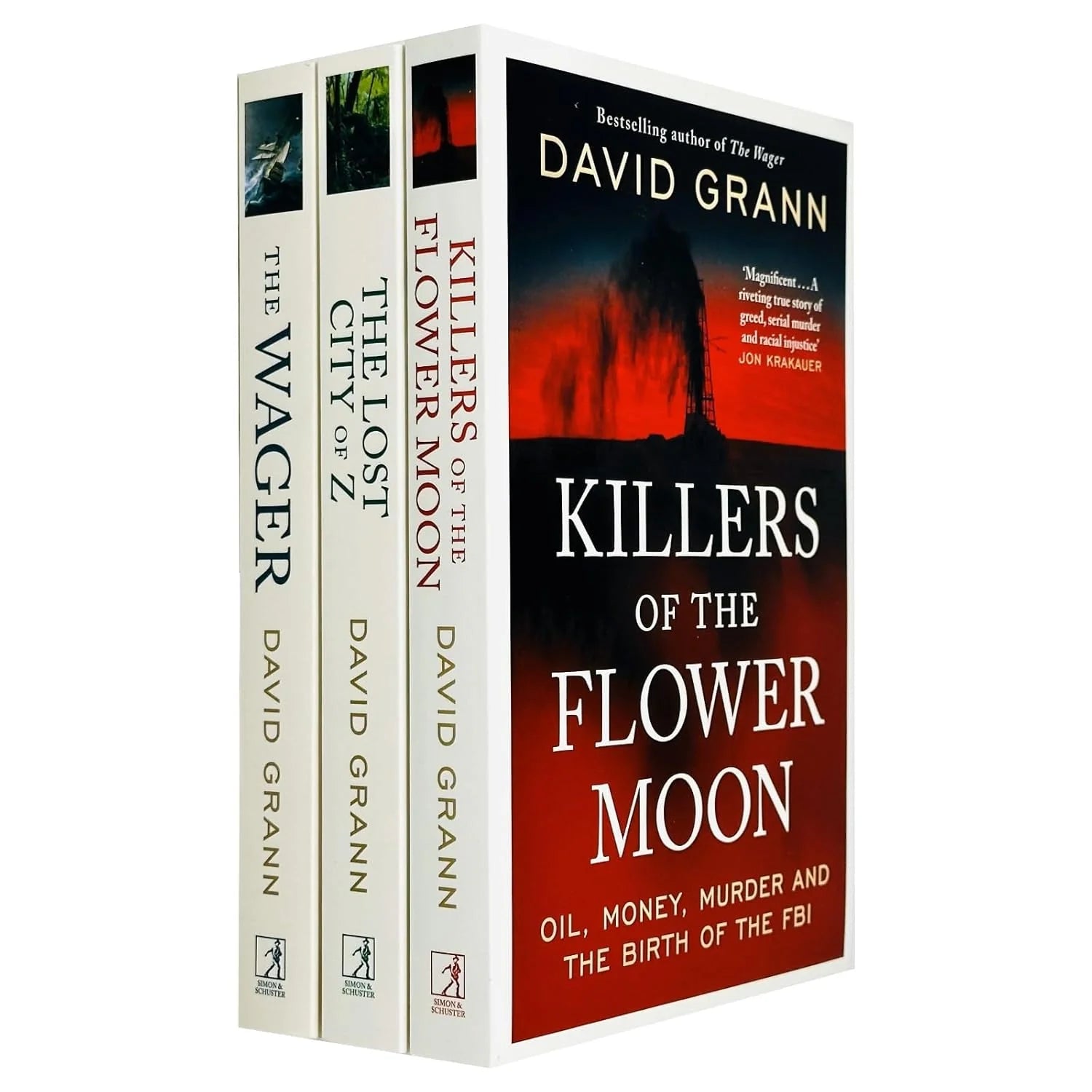 David Grann 3 Book Collection Set paperback cover including Killers of the Flower Moon, The Wager and The Lost City of Z