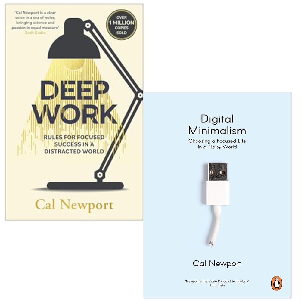 Digital Minimalism and Deep Work by Cal Newport - 2 book paperback collection set cover