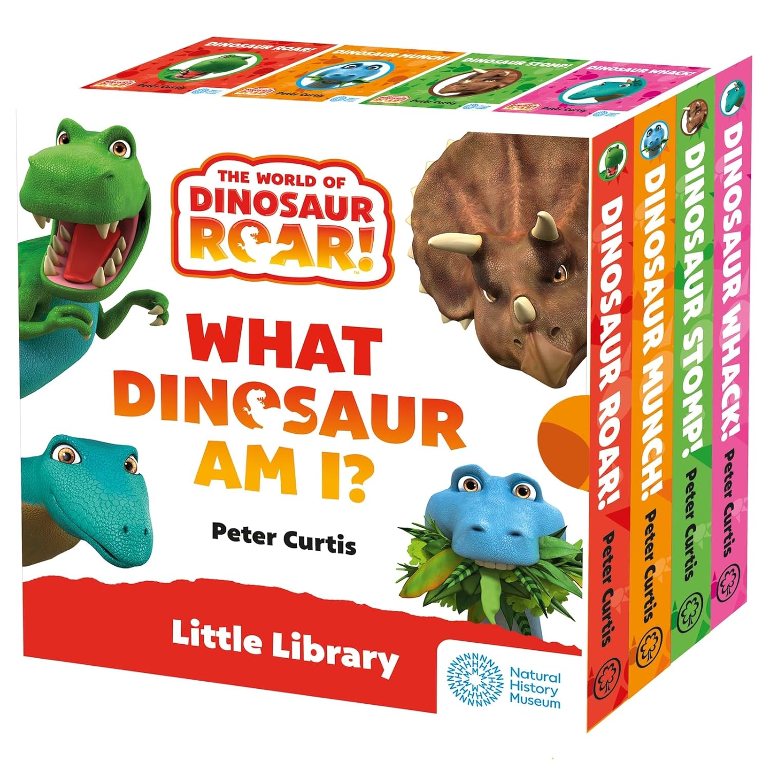 The World of Dinosaur Roar! What Dinosaur Am I? Little Library slipcase set of 4 board books by Peter Curtis, ages 3-5