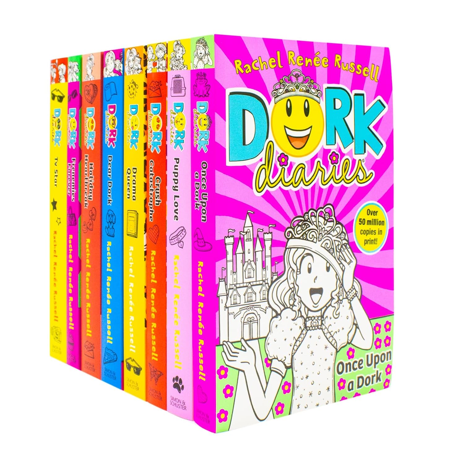 Dork Diaries 8 Books Collection Set by Rachel Renée Russell - paperback cover artwork, ages 8-12