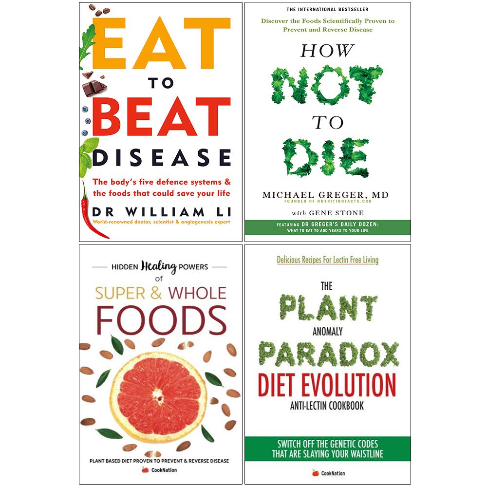 Front cover of Eat to Beat Disease, How Not to Die, Hidden Healing Powers and Plant Anomaly Paradox Diet Evolution 4 book paperback health collection set
