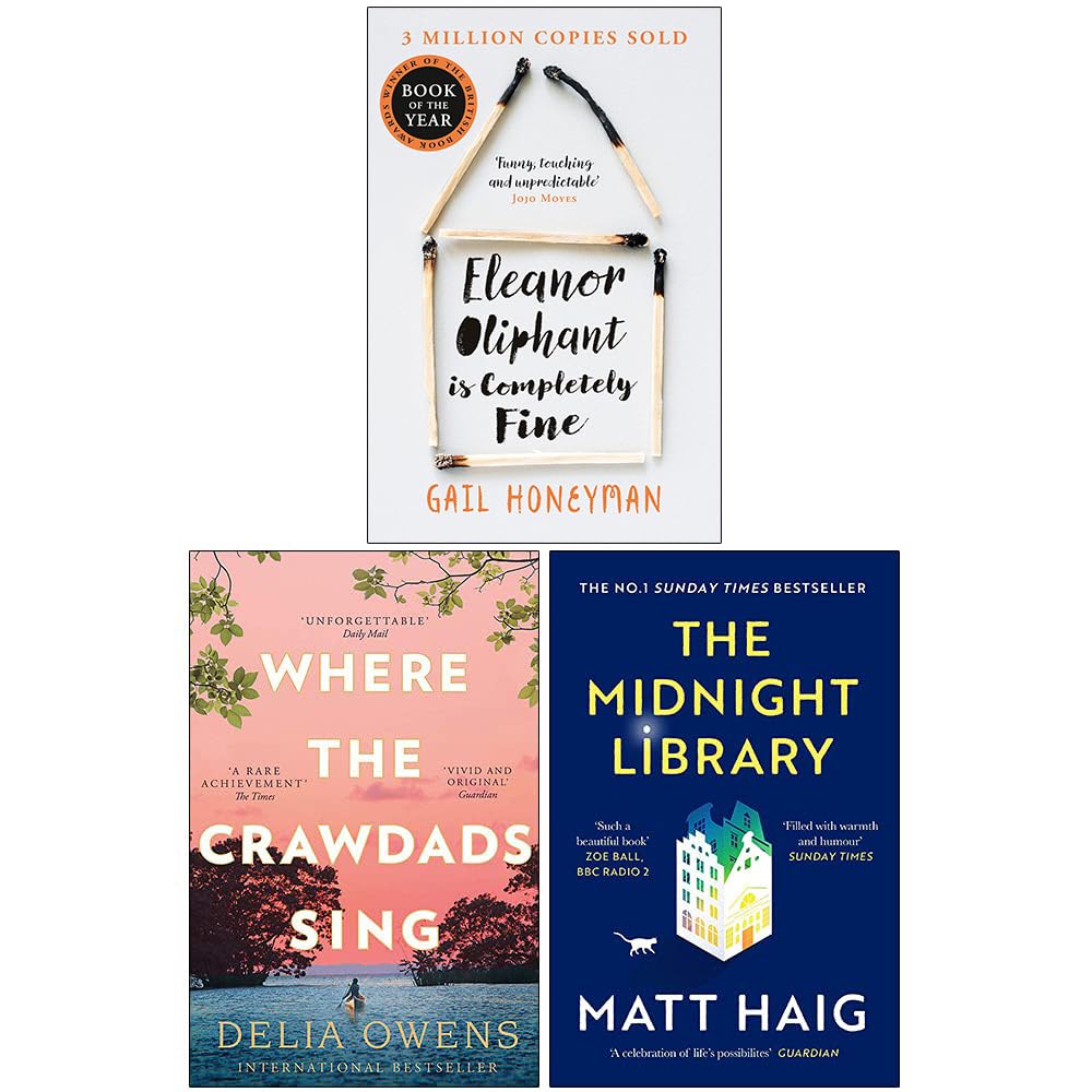 Eleanor Oliphant Is Completely Fine, Where the Crawdads Sing and The Midnight Library 3 book paperback collection set cover