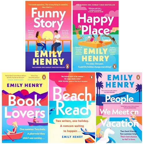 Emily Henry 5 Books Collection Set paperback featuring Beach Read, People We Meet On Vacation, Happy Place, Book Lovers and Funny Story