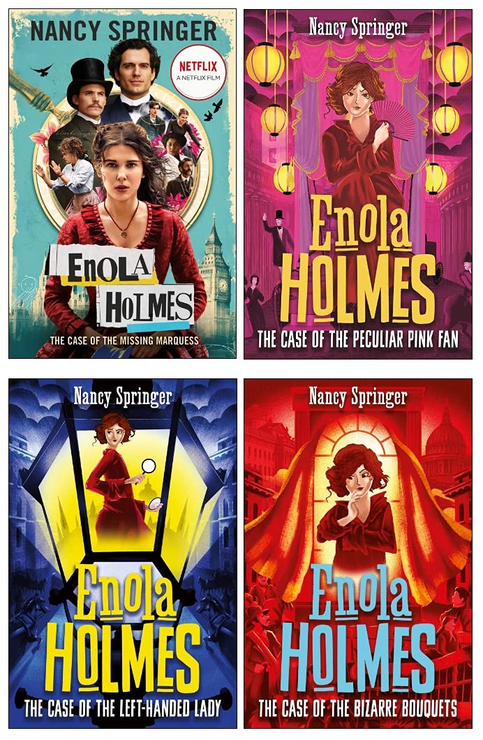 Enola Holmes Mystery Series 4 Books Collection Set by Nancy Springer - Paperback - Ages 9-12 - Case of the Missing Marquess, Left-Handed Lady, Bizarre Bouquets, Peculiar Pink Fan
