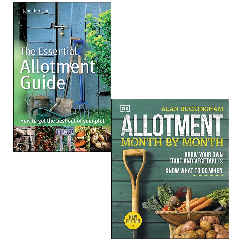 The Essential Allotment Guide by John Harrison and Allotment Month By Month by Alan Buckingham - 2 Book Paperback Gardening Set