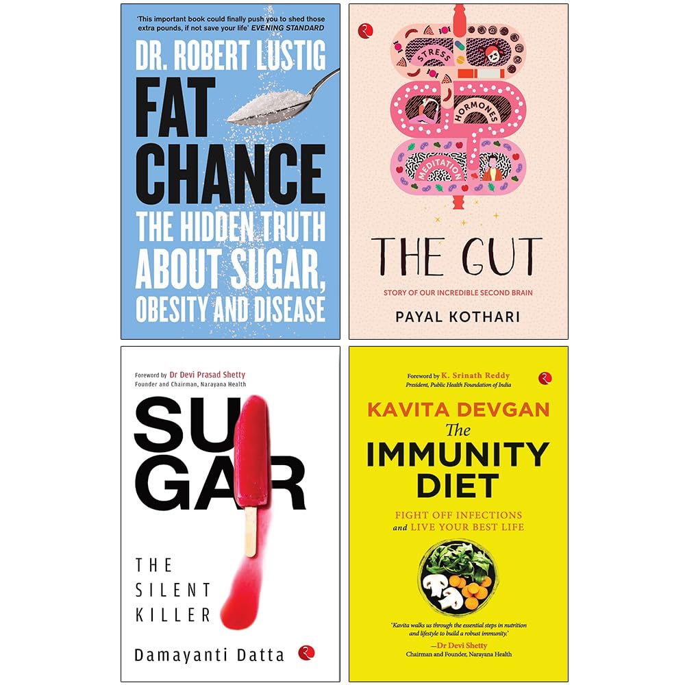 Fat Chance, The Gut, Sugar & The Immunity Diet 4 book paperback health set by Lustig, Kothari, Datta and Devgan