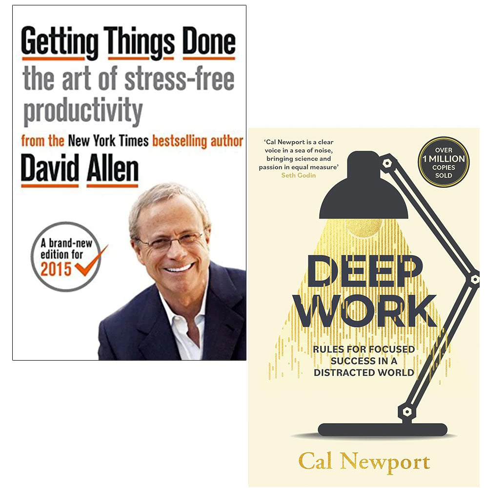 Getting Things Done by David Allen and Deep Work by Cal Newport - 2 Book Paperback Collection Set cover