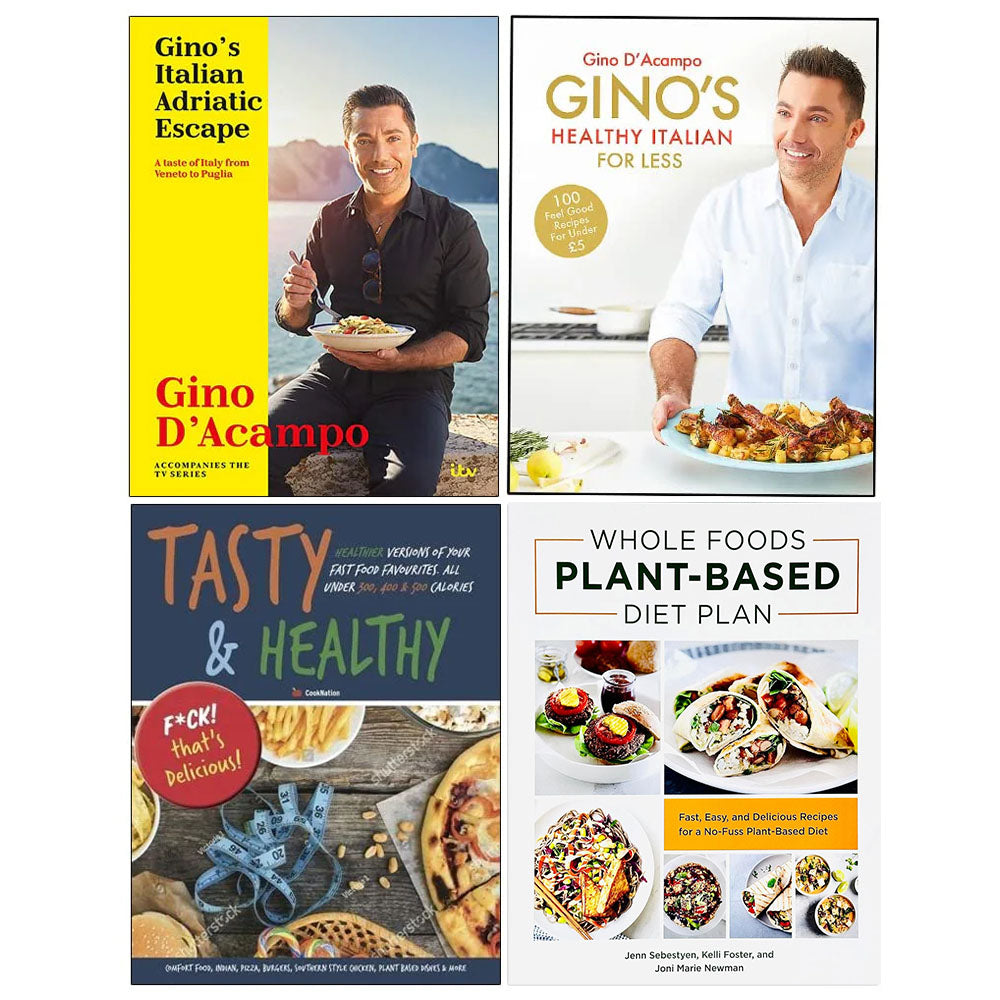 Gino's Italian Adriatic Escape, Gino's Healthy Italian for Less, Tasty & Healthy and Whole Foods Plant-Based Diet Plan - 4 Books Collection Set - Mixed Hardback and Paperback