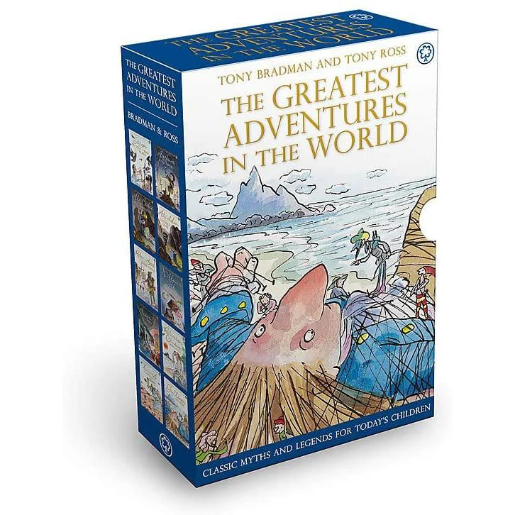The Greatest Adventures in the World 10 copy slipcase paperback collection by Tony Bradman, ages 5+, featuring Beowulf, Robinson Crusoe, Robin Hood and more classic adventure retellings