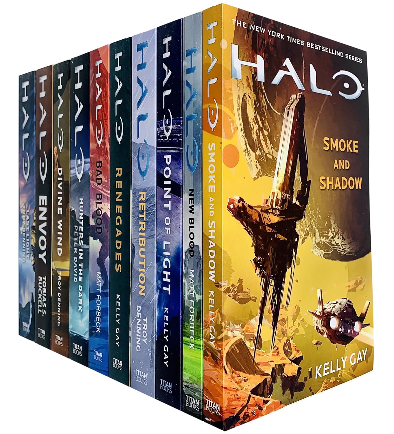 Halo 10 Books Collection Set paperback front covers - Hunters in the Dark, Last Light, New Blood, Envoy and more Halo novels