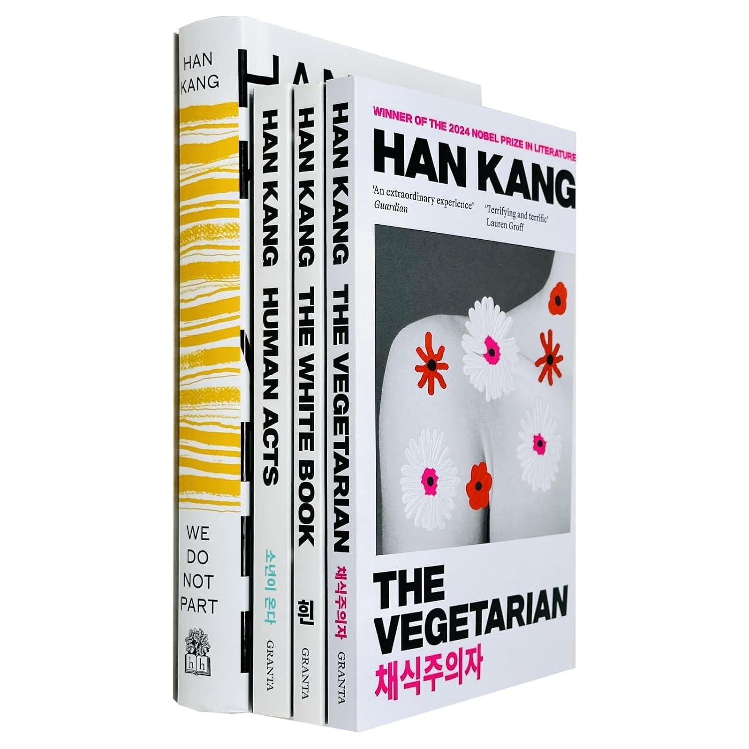 Han Kang 4 Book Collection Set featuring We Do Not Part hardback and The Vegetarian, Human Acts, The White Book paperbacks