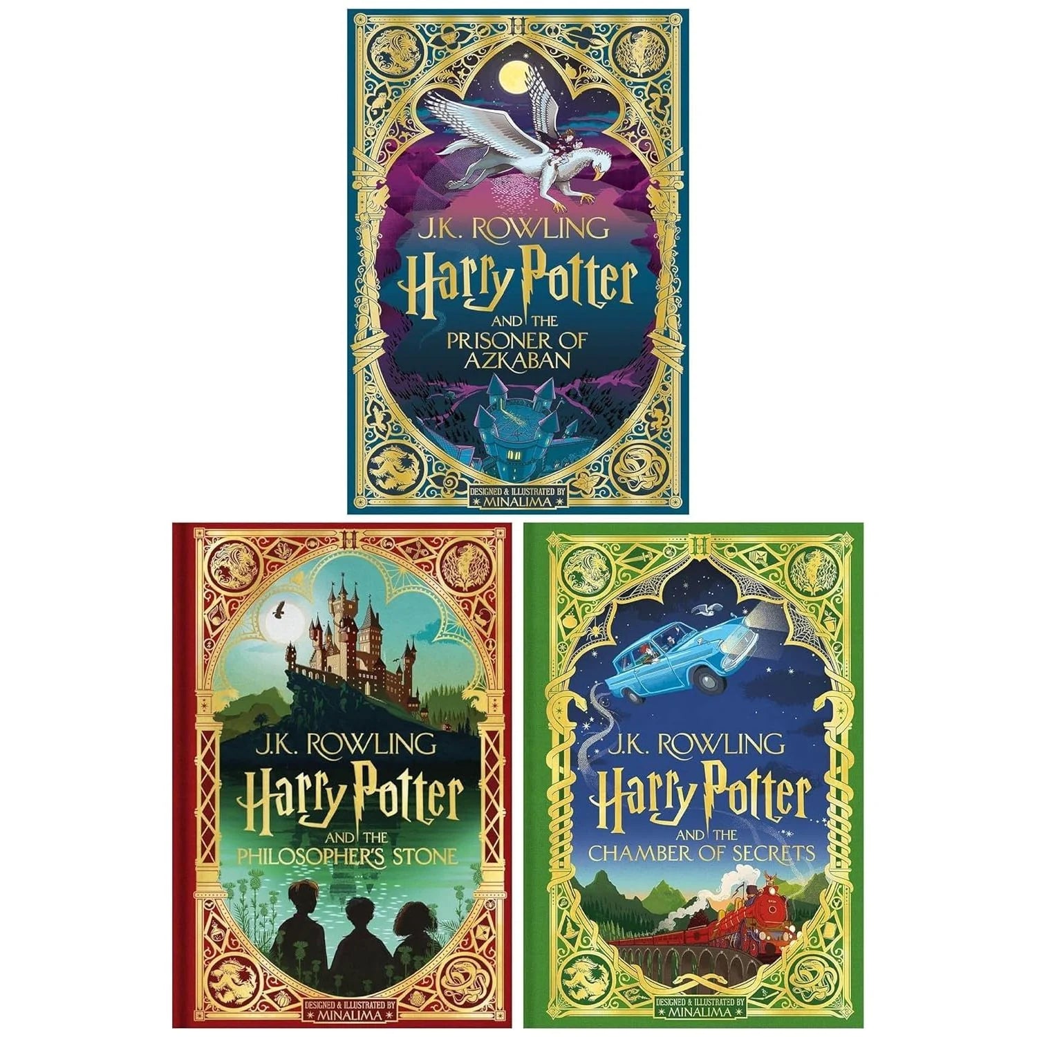Harry Potter MinaLima Edition 3 Books Collection Set by J.K. Rowling - illustrated hardback fantasy box set for ages 9-12