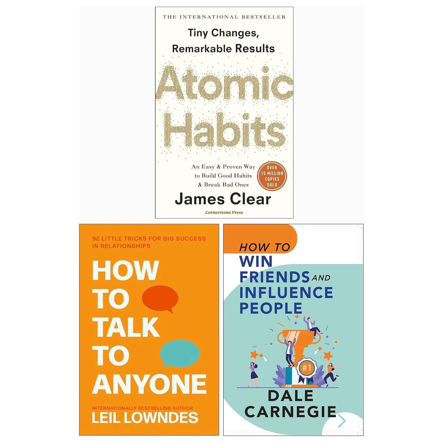 How To Talk To Anyone, Atomic Habits and How To Win Friends And Influence People 3 book paperback collection set