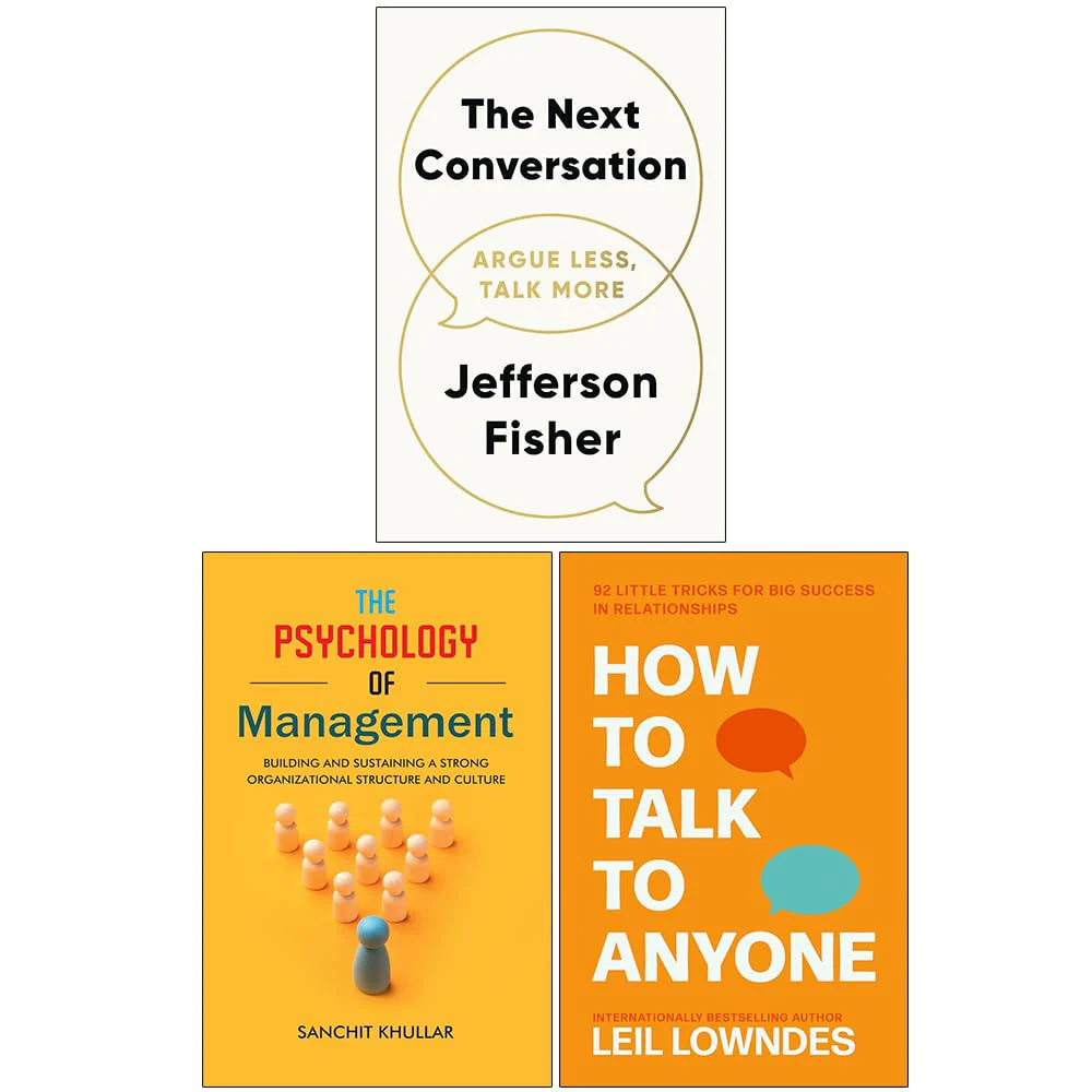 How to Talk to Anyone, Next Conversation, Psychology of Management 3 book paperback collection set cover