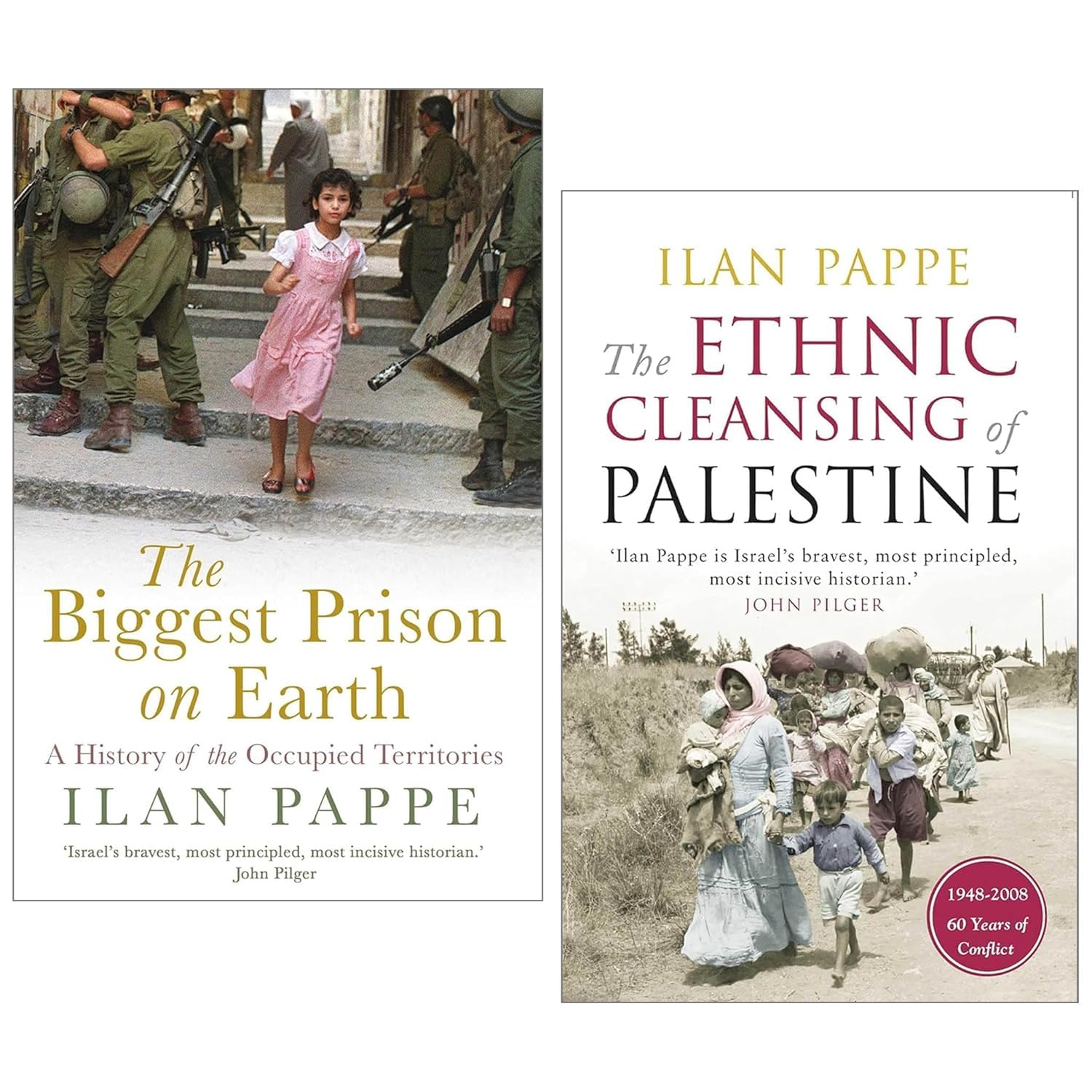 Ilan Pappe 2 Books Collection Set - The Ethnic Cleansing of Palestine and The Biggest Prison on Earth - paperback covers