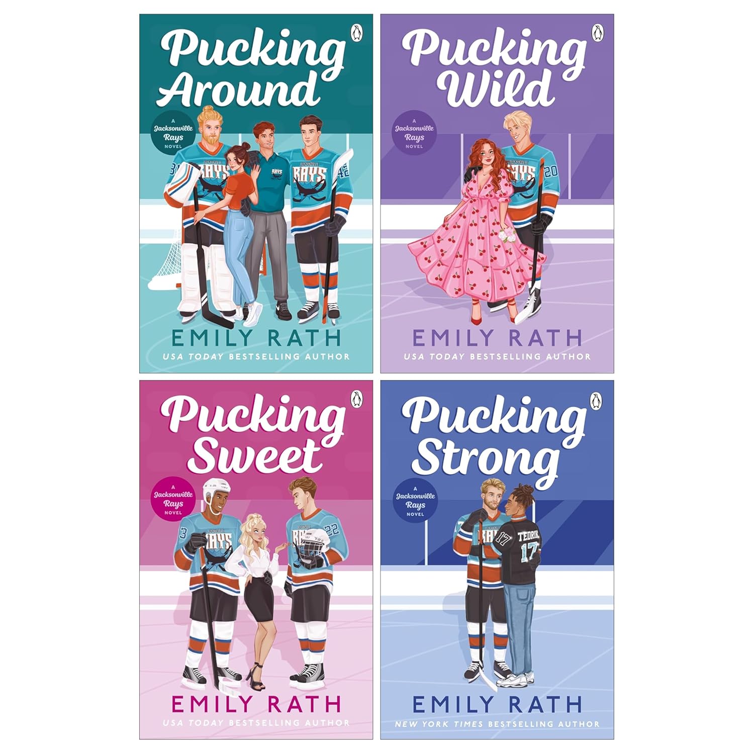 Jacksonville Rays Hockey Series by Emily Rath - 4 Book Paperback Collection Set featuring Pucking Around, Pucking Wild, Pucking Sweet and Pucking Strong