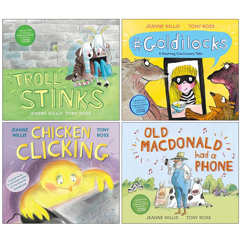 Jeanne Willis 4 Books Collection Set paperback picture books - Troll Stinks, Goldilocks, Chicken Clicking and Old Macdonald Had a Phone, ages 3-7