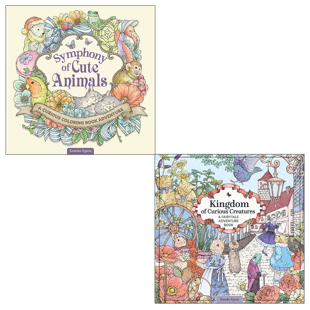 Kanoko Egusa 2 Book Set - Symphony of Cute Animals and Kingdom of Curious Creatures - adult coloring book paperback set
