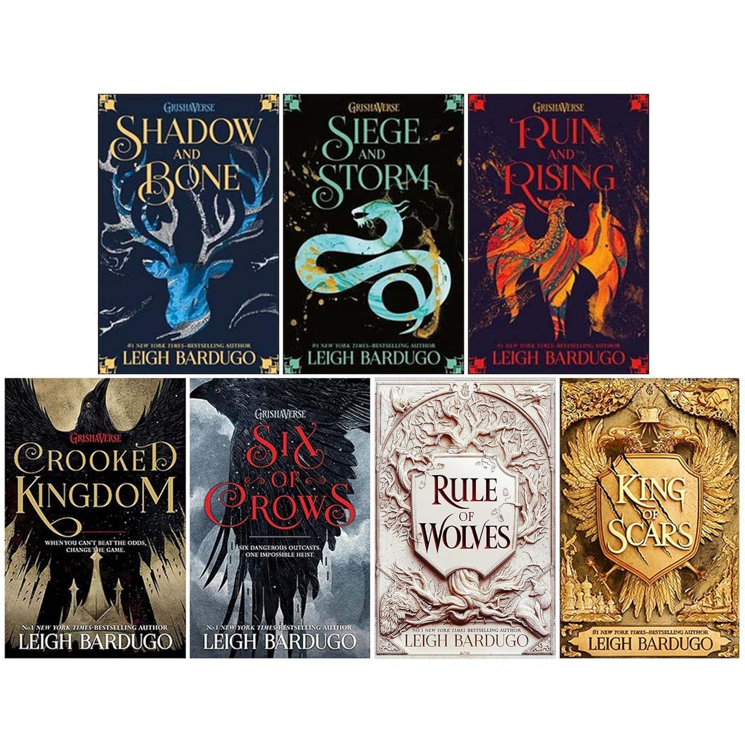 Leigh Bardugo Grishaverse 7 Books Collection Set paperback - Shadow and Bone, Six of Crows, Crooked Kingdom, Siege and Storm, King of Scars, Rule of Wolves - Young Adult Fantasy