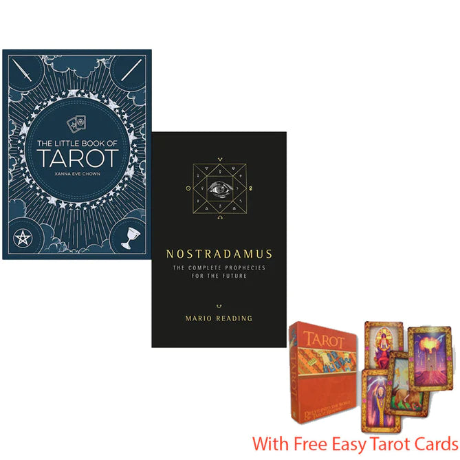 The Little Book of Tarot and Nostradamus Complete Prophecies for the Future 2 book paperback collection set with free Tarot Cards Deck