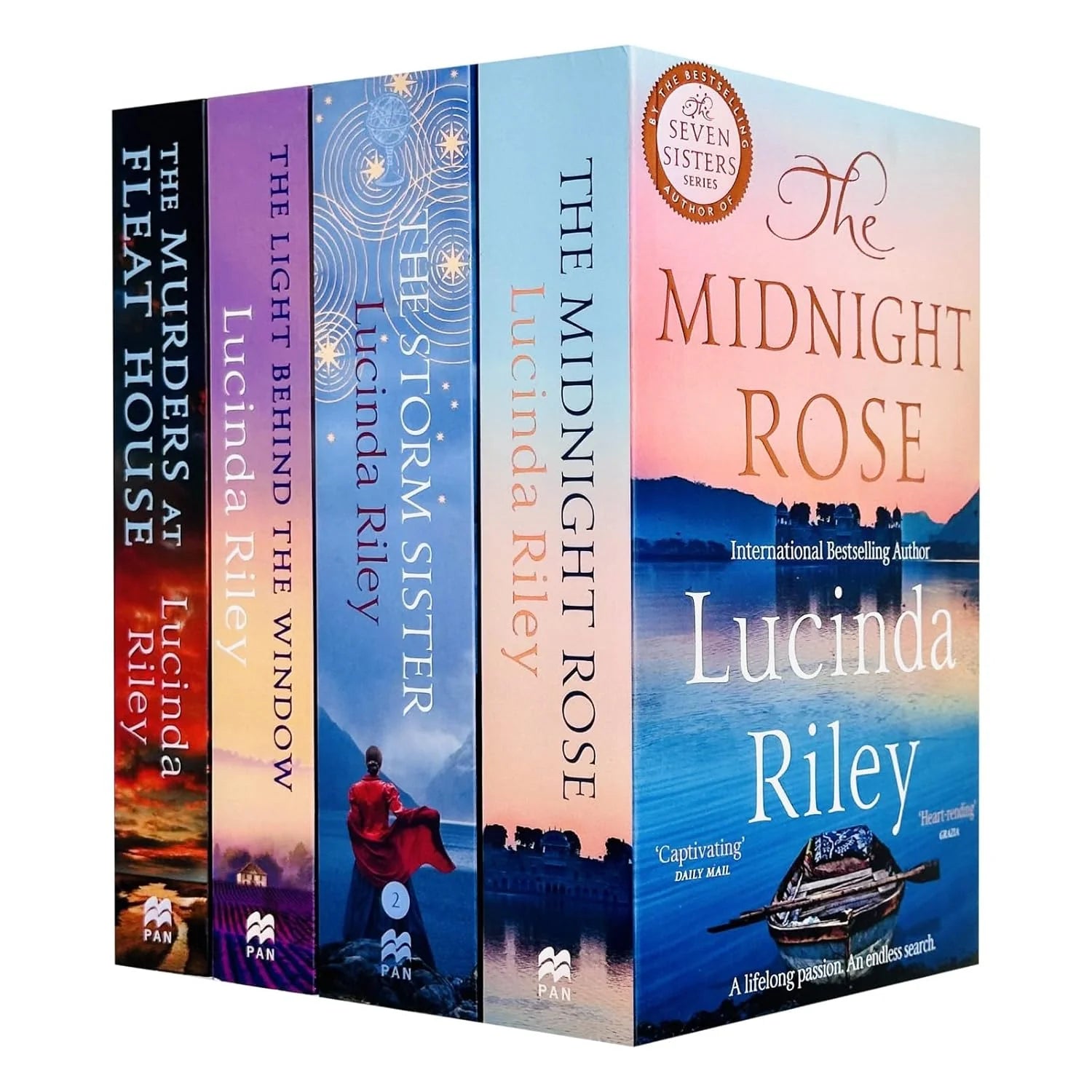 Lucinda Riley 4 Books Collection Set paperback front cover - The Midnight Rose, The Storm Sister, The Light Behind The Window, The Murders at Fleat House