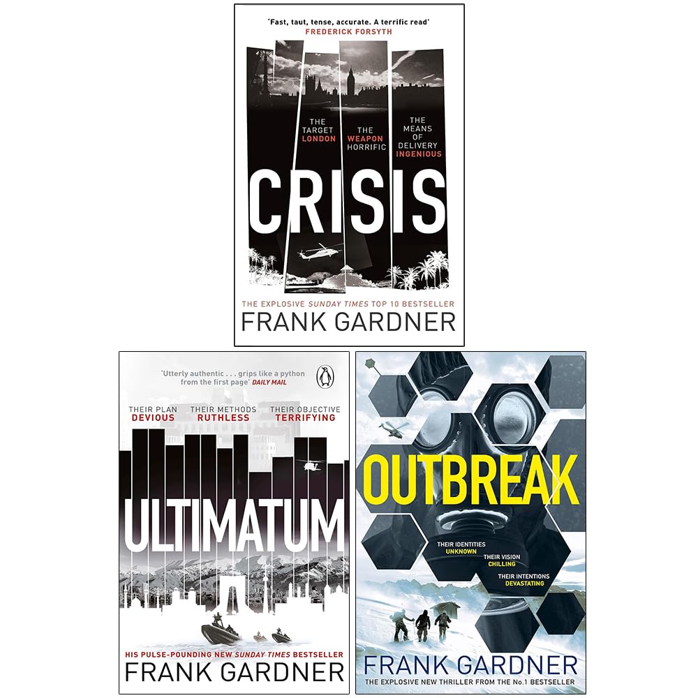 Luke Carlton Series 3 Books Collection Set by Frank Gardner - Crisis, Ultimatum, Outbreak - Paperback thriller box set cover