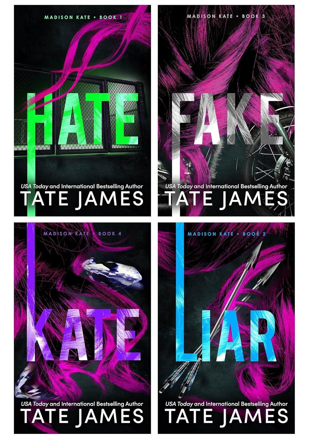 Madison Kate Series 4 Books Collection Set by Tate James - Hate, Liar, Fake, Kate - Paperback dark romance front cover