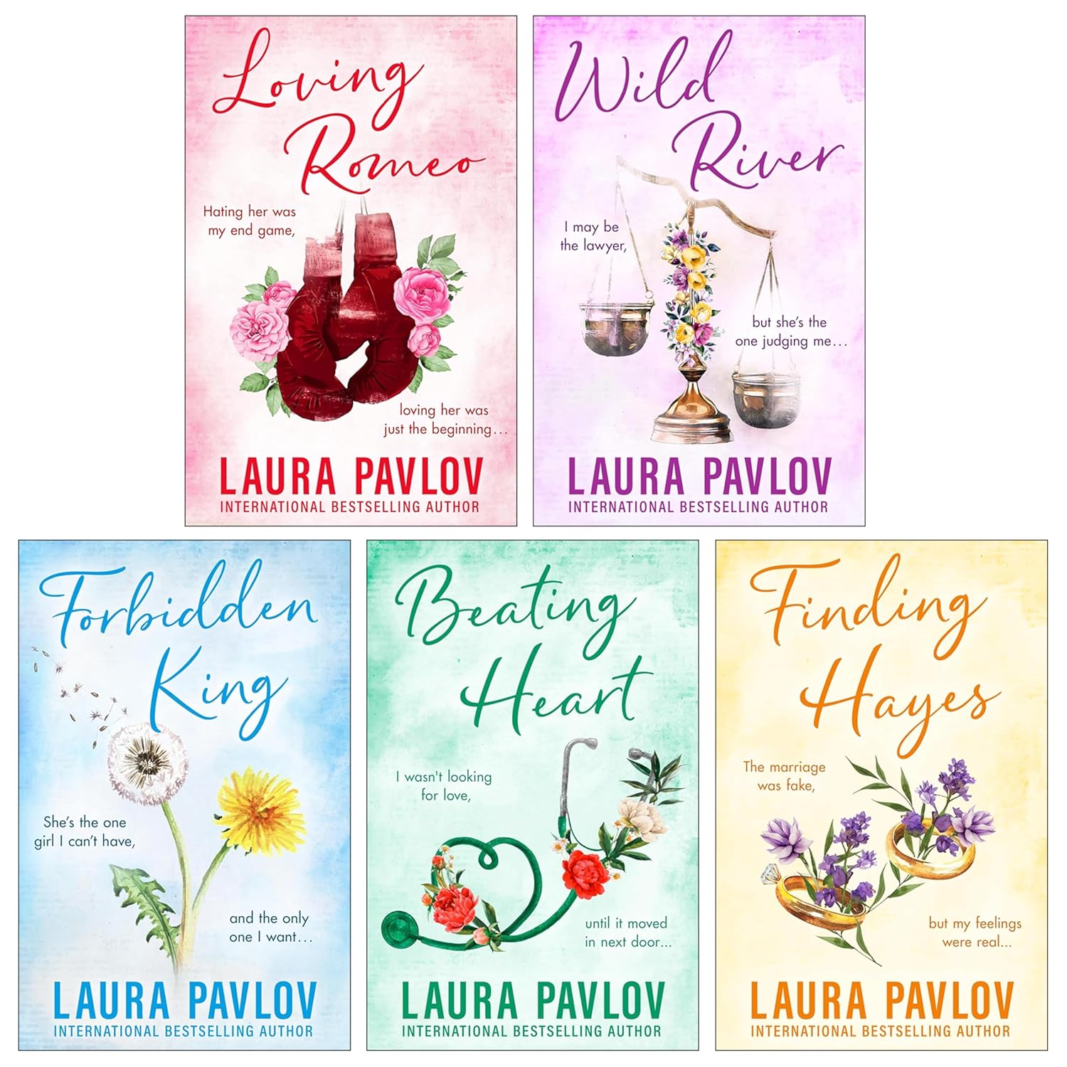 Magnolia Falls Series by Laura Pavlov - 5 Book Paperback Collection Set including Loving Romeo, Wild River, Forbidden King, Beating Heart and Finding Hayes