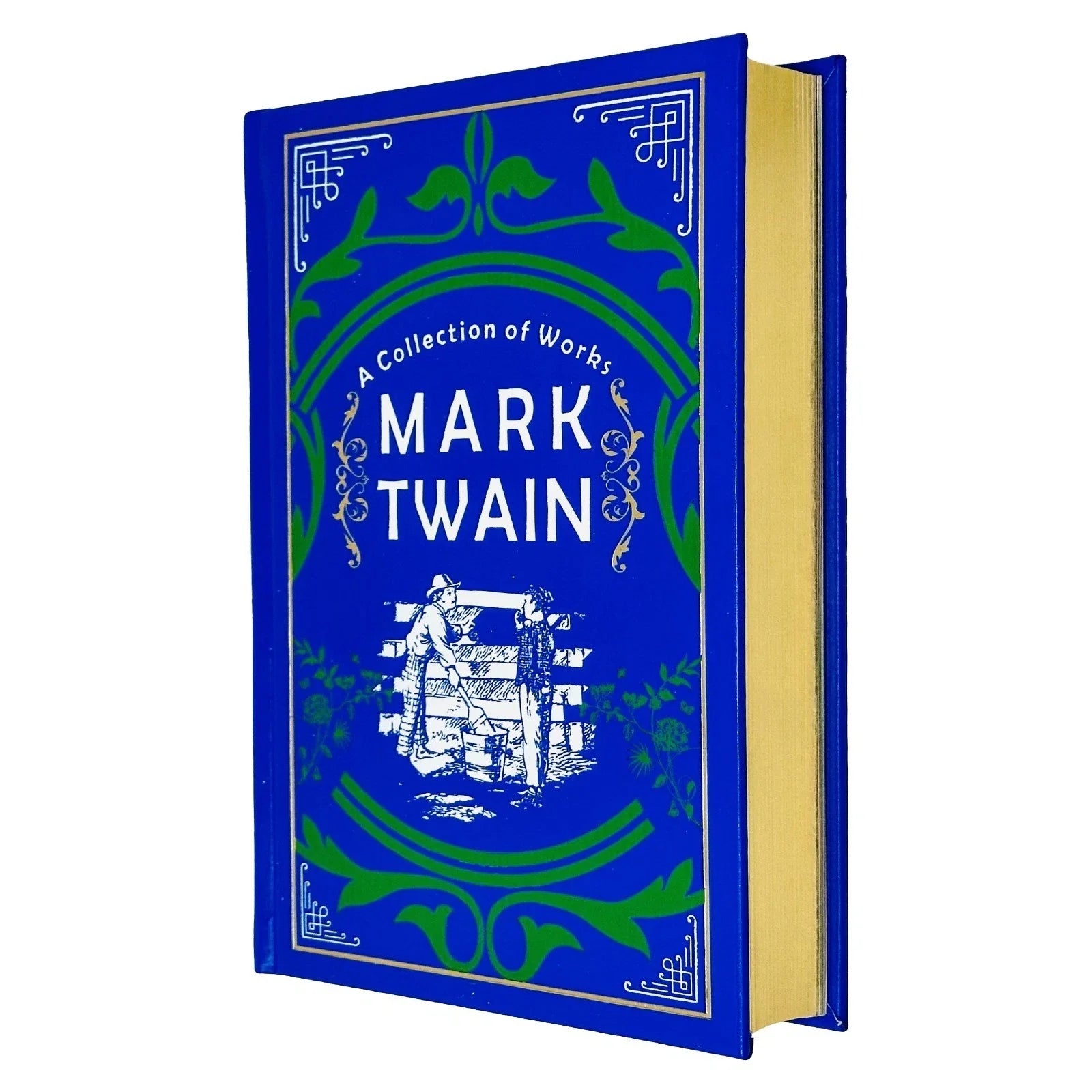 Mark Twain: A Collection of Works - deluxe leather-bound hardback front cover featuring Tom Sawyer, Huckleberry Finn and more