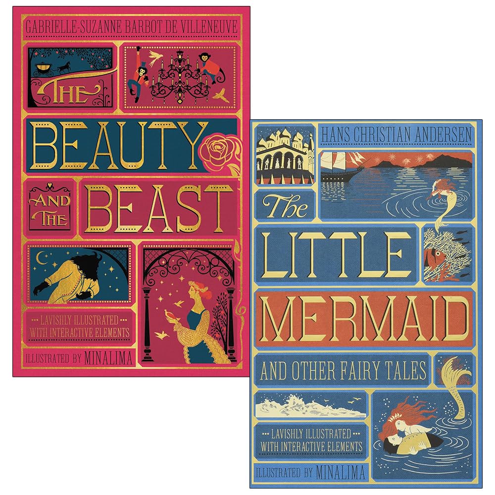 MinaLima Edition 2 Book Set featuring The Little Mermaid and Beauty and the Beast hardback fairy tale classics for ages 5+