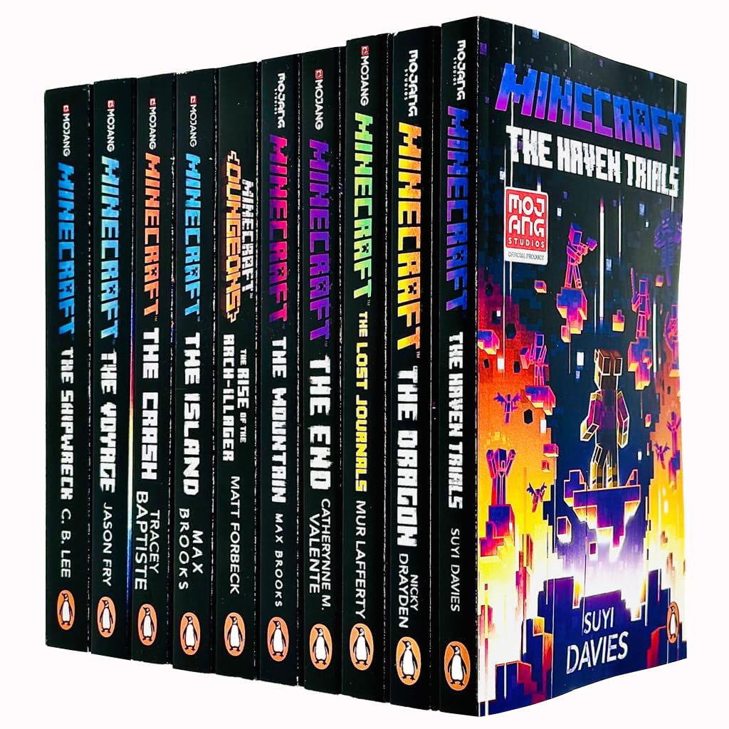 Minecraft Official Novels 10 Books Collection Set including The Shipwreck, The Voyage, The Crash and The Island - Paperback - Ages 9-12
