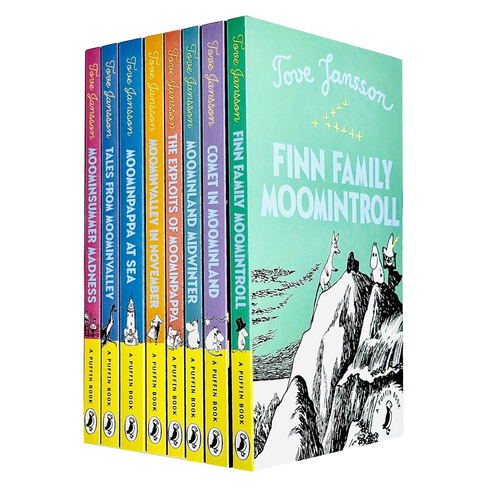 Moomintroll Series Books 1-8 Collection Set by Tove Jansson - Paperback box set cover including Finn Family Moomintroll