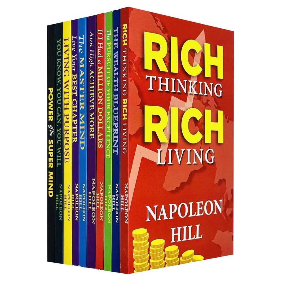 Napoleon Hill Collection 10 Book Set - Rich Thinking Rich Living, The Master Mind, Live Your Best Chapter - Paperback self-help books