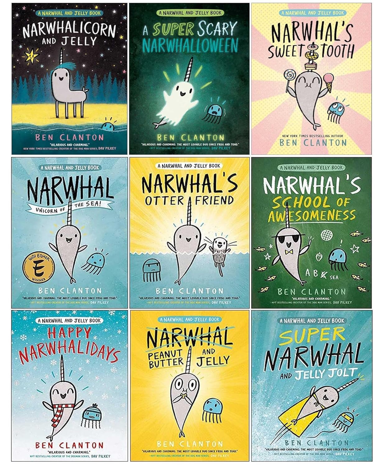 Narwhal and Jelly Series by Ben Clanton 9 Book Paperback Collection Set including Narwhal's Sweet Tooth and A Super Scary Narwhalloween - Ages 5-7