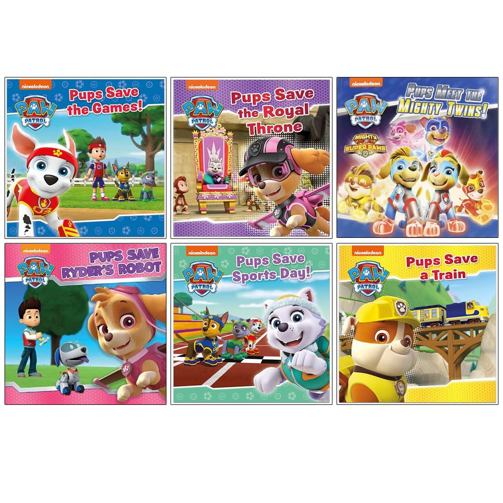 PAW Patrol 6 Books Collection Set by Nickelodeon - paperback set including Pups Meet the Mighty Twins and Pups Save a Train, Ages 2-5