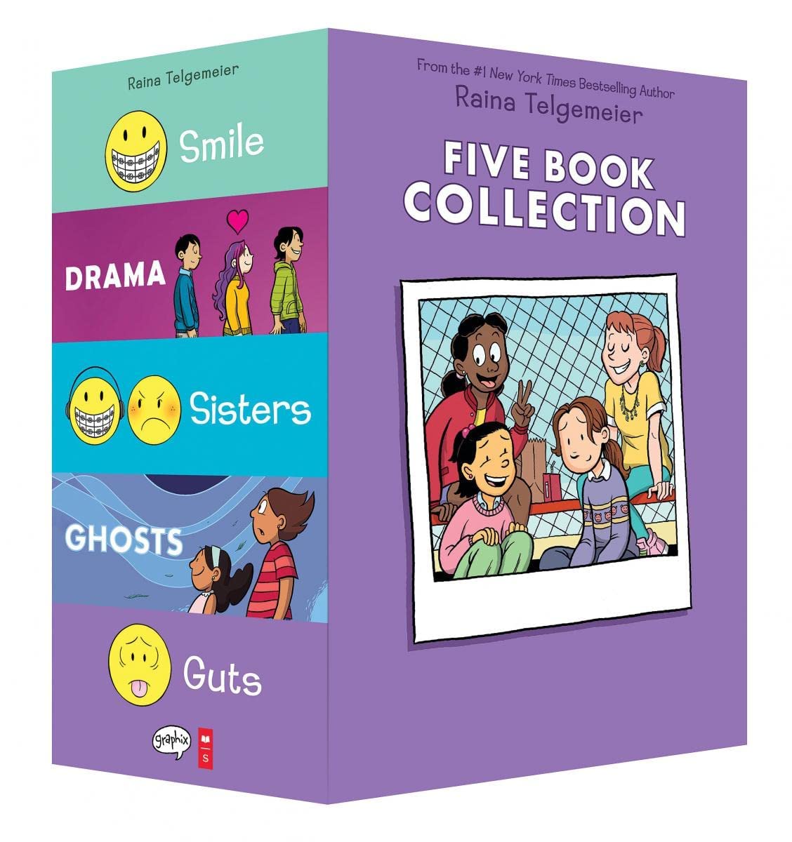 Raina Telgemeier Collection 5 Books Set - Smile, Drama, Sisters, Ghosts, Guts - Paperback Graphic Novels for Ages 9-12